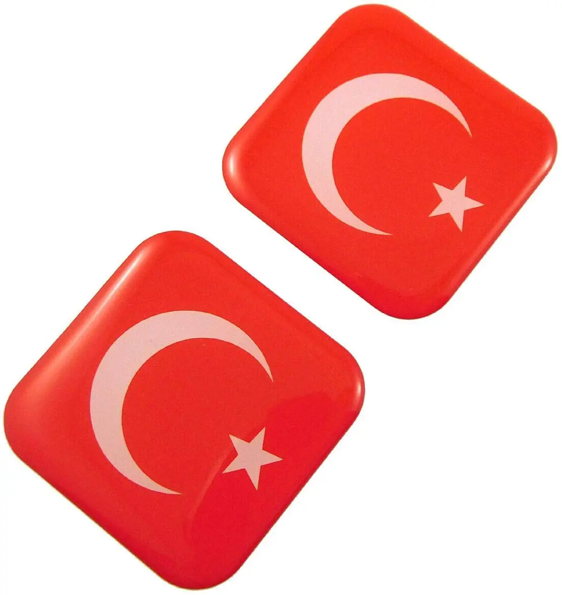 Turkey Turkish Flag Square Domed Decal Car Bike Gel Stickers 1.5" 2Pc 1