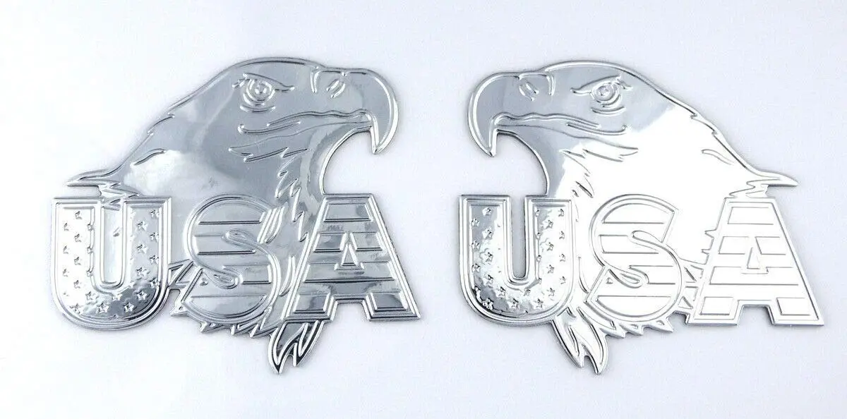 Usa Eagle Chrome Finish Decal Emblem Pair 3D Sticker Car Bike 2.8" Flexible 1