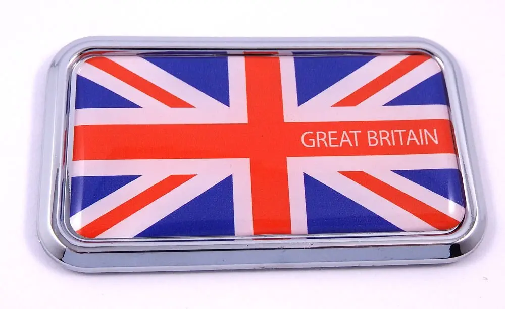 Great Britain British Rectanguglar Chrome Emblem 3D Car Decal Sticker 3" X 1.75" 1