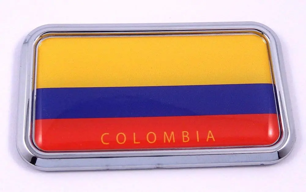 Colombia Flag Rectanguglar Chrome Emblem 3D Car Decal Sticker 3" X 1.75" 1
