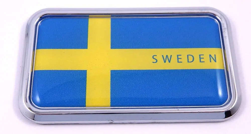 Sweden Swedish Rectanguglar Chrome Emblem 3D Car Decal Sticker 3"X1.75" 1