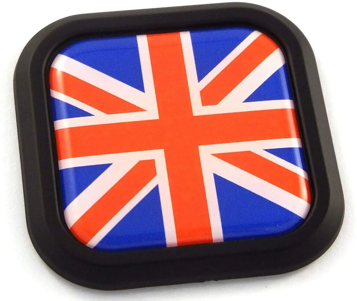 Great Britain Flag Square Black Rim Emblem Car 3D Decal Badge Bumper Sticker 2" 1
