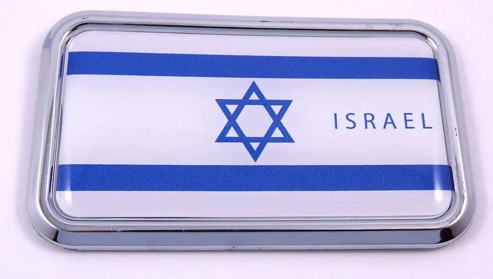 Israel Israeli Flag Rectanguglar Chrome Emblem 3D Car Decal Sticker 3" X 1.75" 1