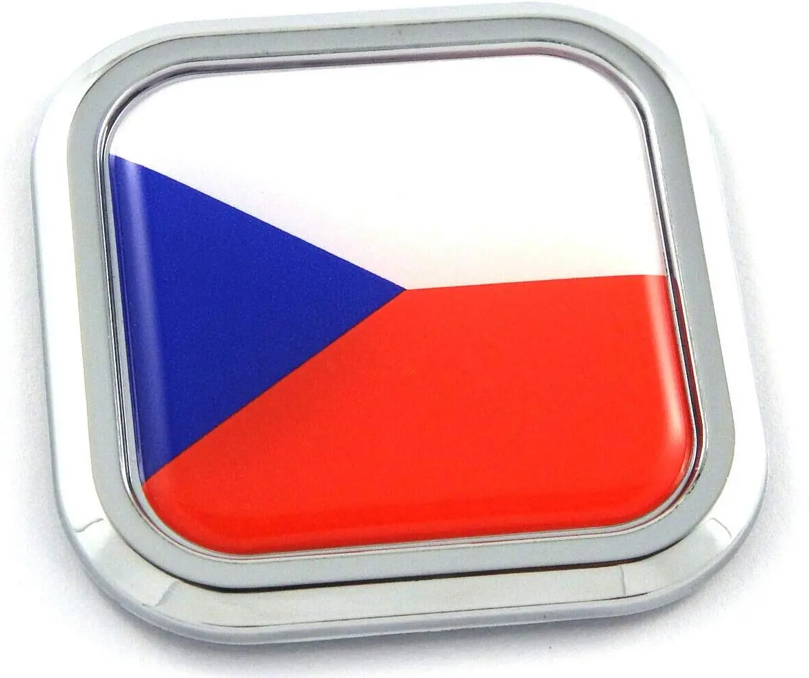 Czech Republic Flag Square Chrome Rim Emblem Car 3D Decal Badge Bumper Sticker2" 1