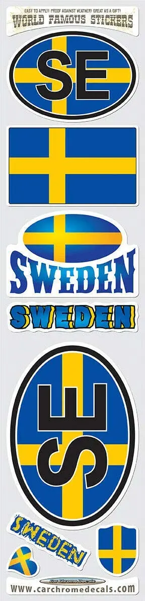 Sweden 8 Stickers Set Swedish Flag Decal Bumper Stiker Car Bike Laptop 1