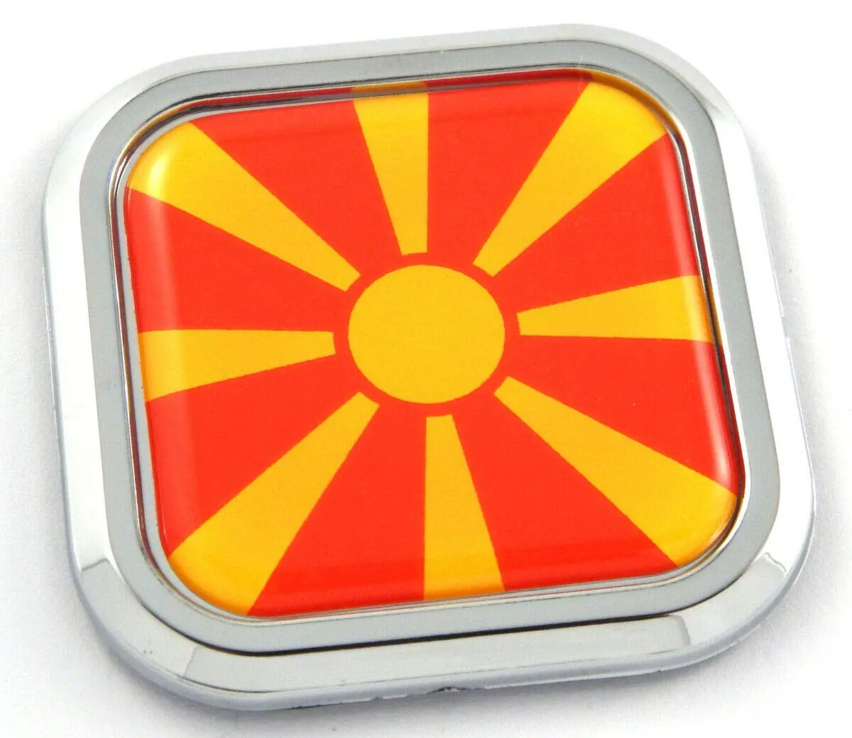 Macedonia Flag Square Chrome Rim Emblem Car 3D Decal Badge Bumper Sticker 2" 1