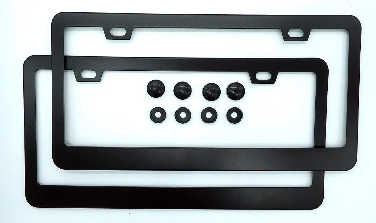 2 Plain Metal Aluminium Black Painted Car License Plate Frames Holders Tbmlf2 1