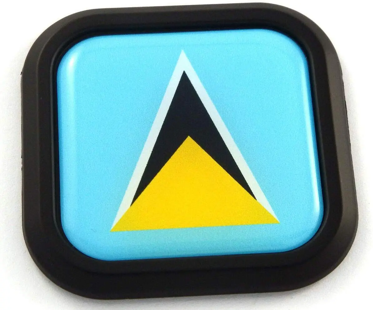 Saint Lucia Flag Square Black Rim Emblem Car 3D Decal Badge Bumper Sticker 2" 1
