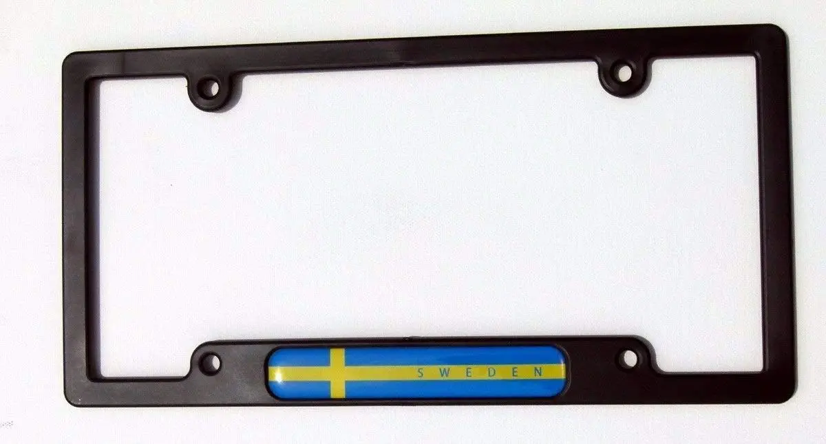 Sweden Swedish Flames Flag Black Plastic Car License Plate Frame Dome Decal 1
