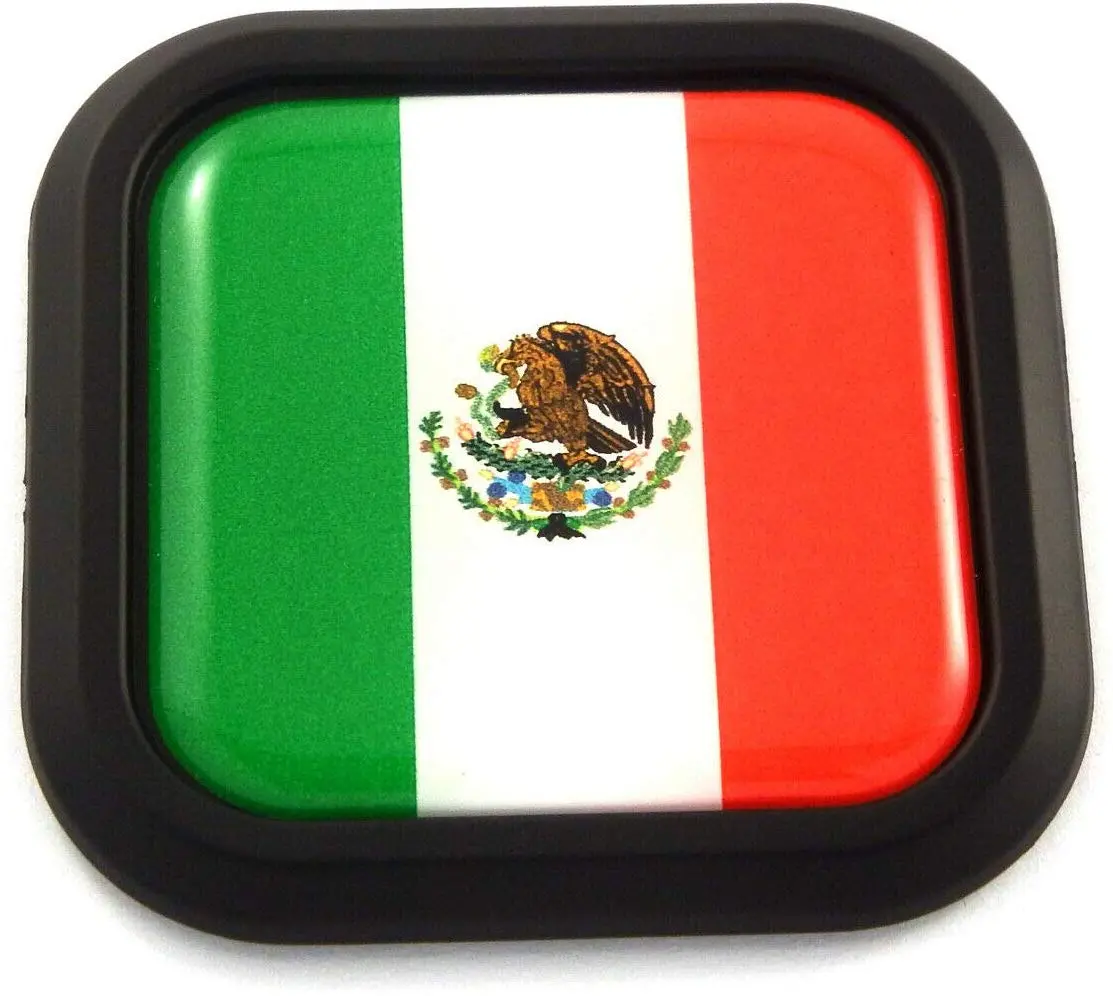 Mexico Flag Square Black Rim Emblem Car 3D Decal Badge Hood Bumper Sticker 2" 1