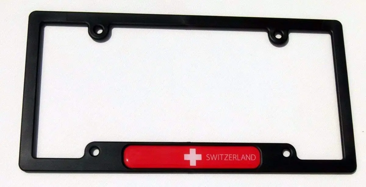 Switzerland Swiss Flames Flag Black Plastic Car License Plate Frame Dome Decal 1