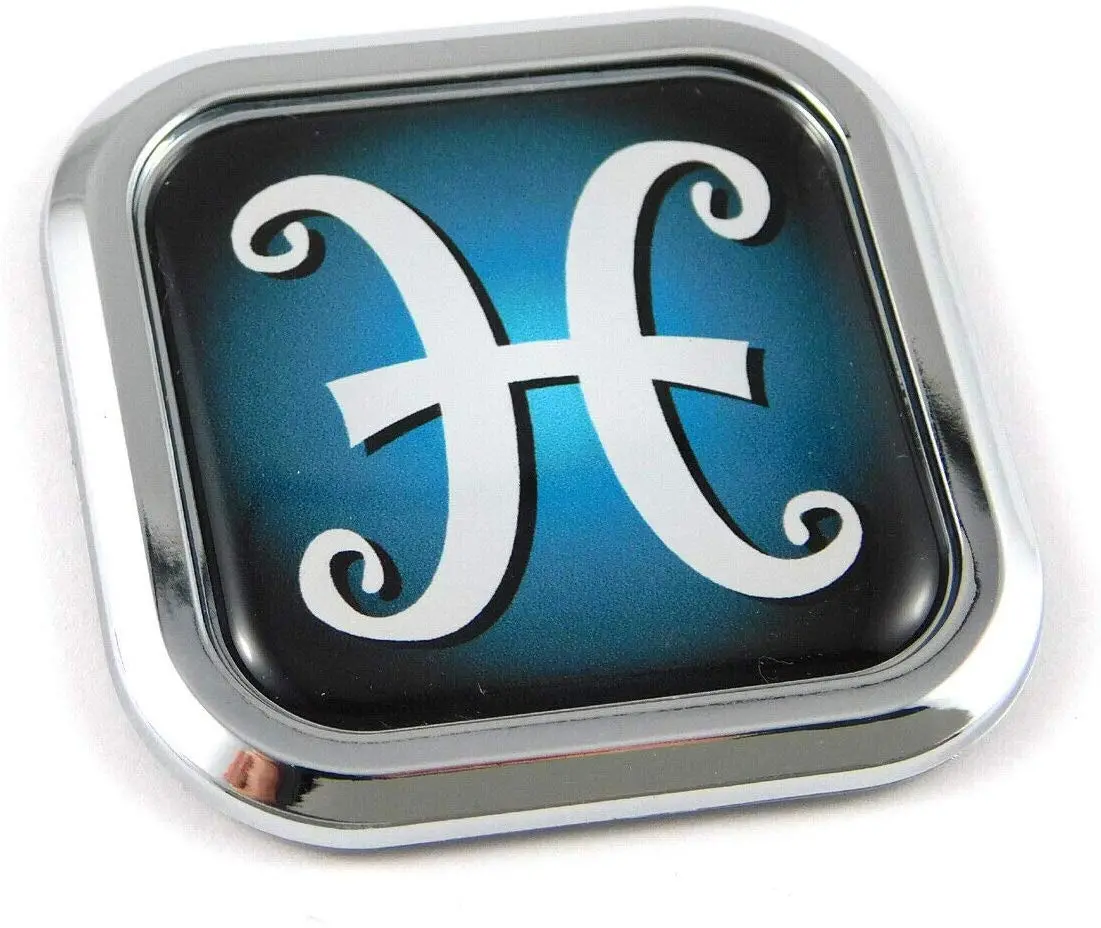 Pisces Zodiac Square Chrome Rim Emblem Car 3D Decal Badge Bumper Sticker 2" 1