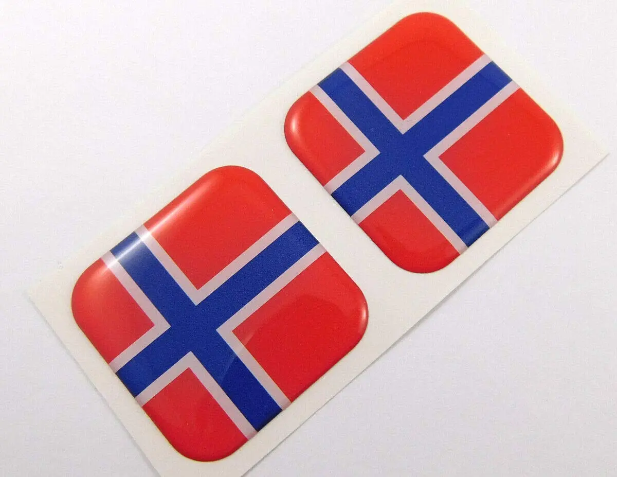 Norway Norwegian Flag Square Domed Decal Car Bike Gel Stickers 1.5" 2Pc 1