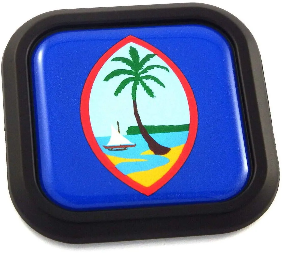 Guam Flag Square Black Rim Emblem Car 3D Decal Badge Hood Bumper Sticker 2" 1