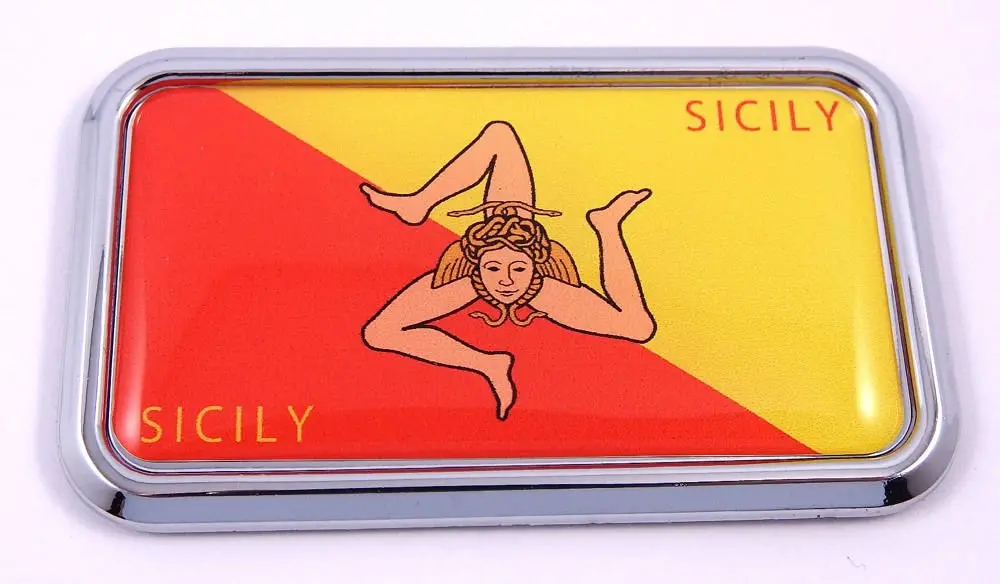 Sicily Italian Flag Rectanguglar Chrome Emblem 3D Car Decal Sticker 3"X1.75" 1
