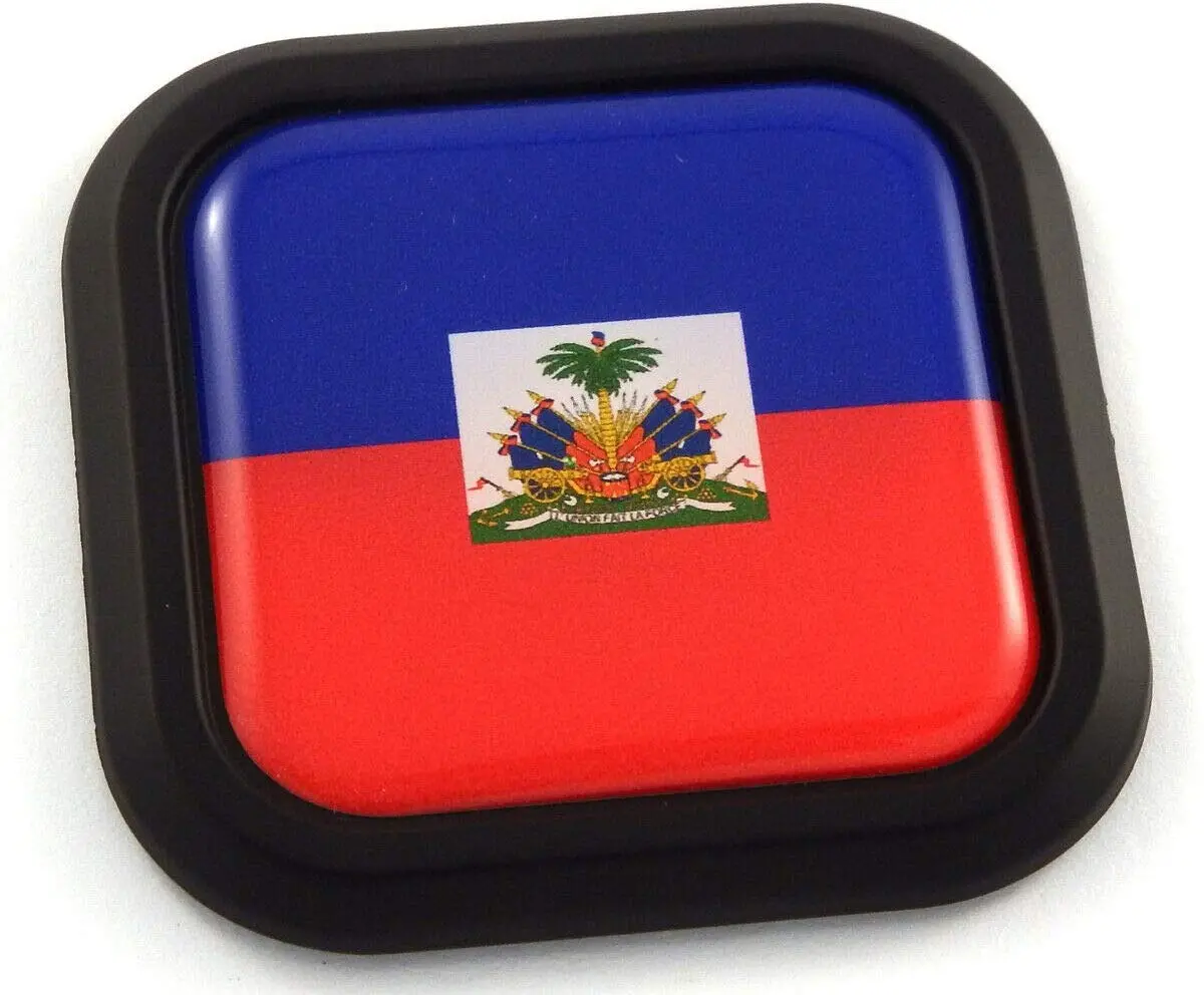Haiti Flag Square Black Rim Emblem Car 3D Decal Badge Hood Bumper Sticker 2" 1