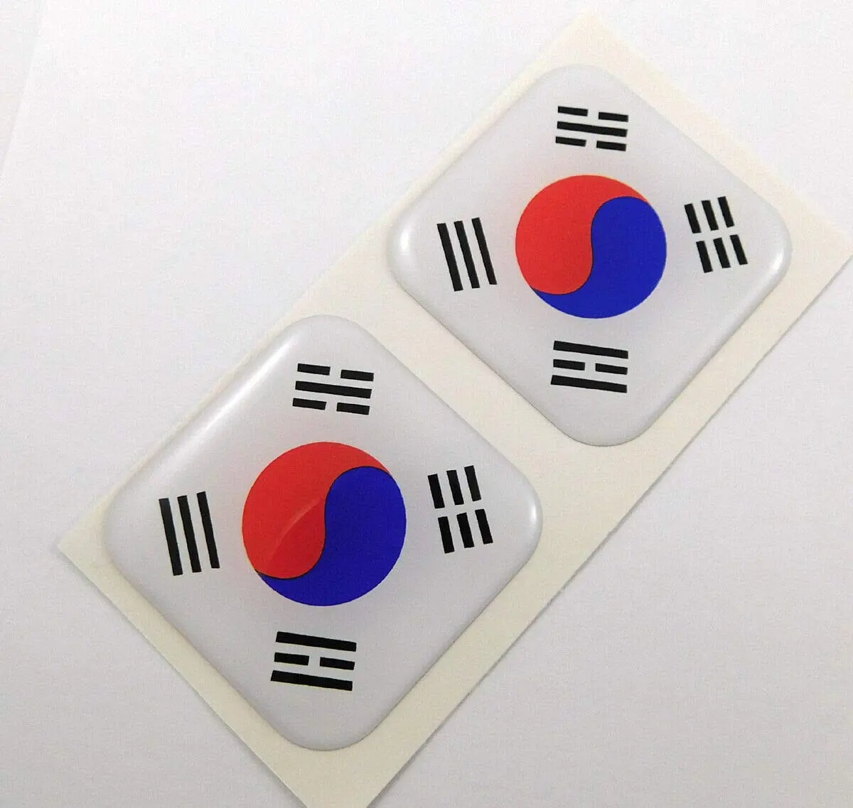 South Korea Flag Square Domed Decal Car Bike Gel Stickers 1.5" 2Pc 1