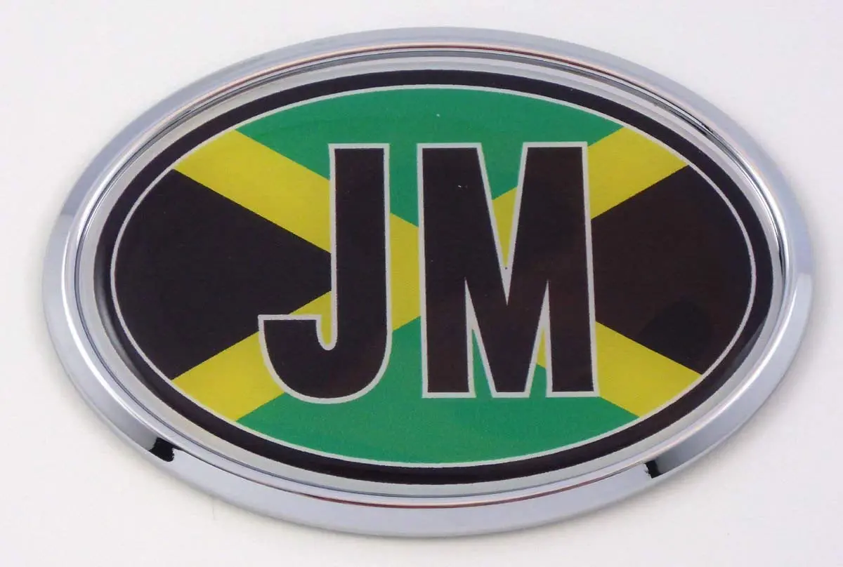 Jamaica Jm Flag Car Chrome Emblem Bumper Sticker Flag Decal Oval 1