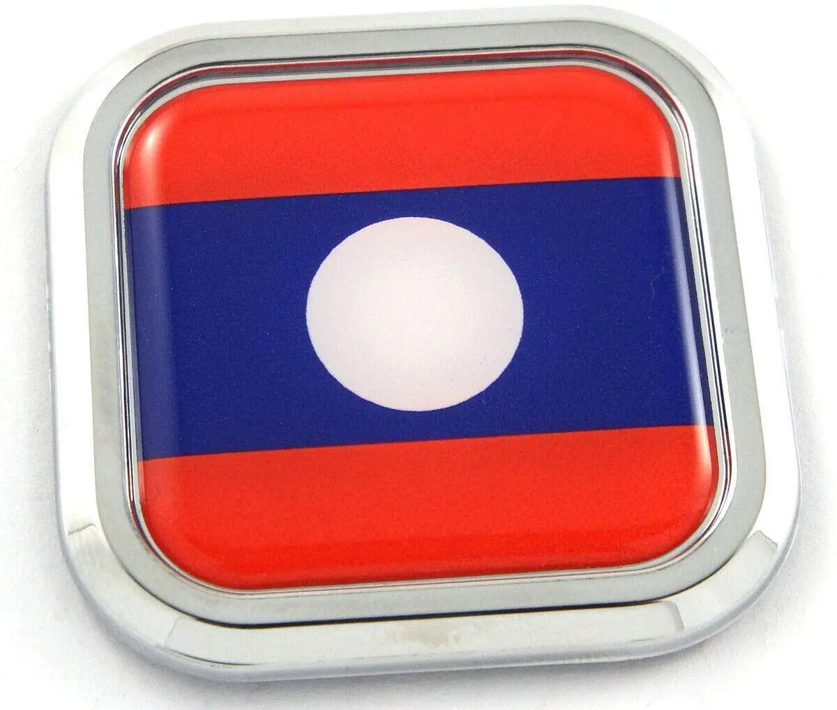 Laos Flag Square Chrome Rim Emblem Car 3D Decal Badge Hood Bumper Sticker 2" 1