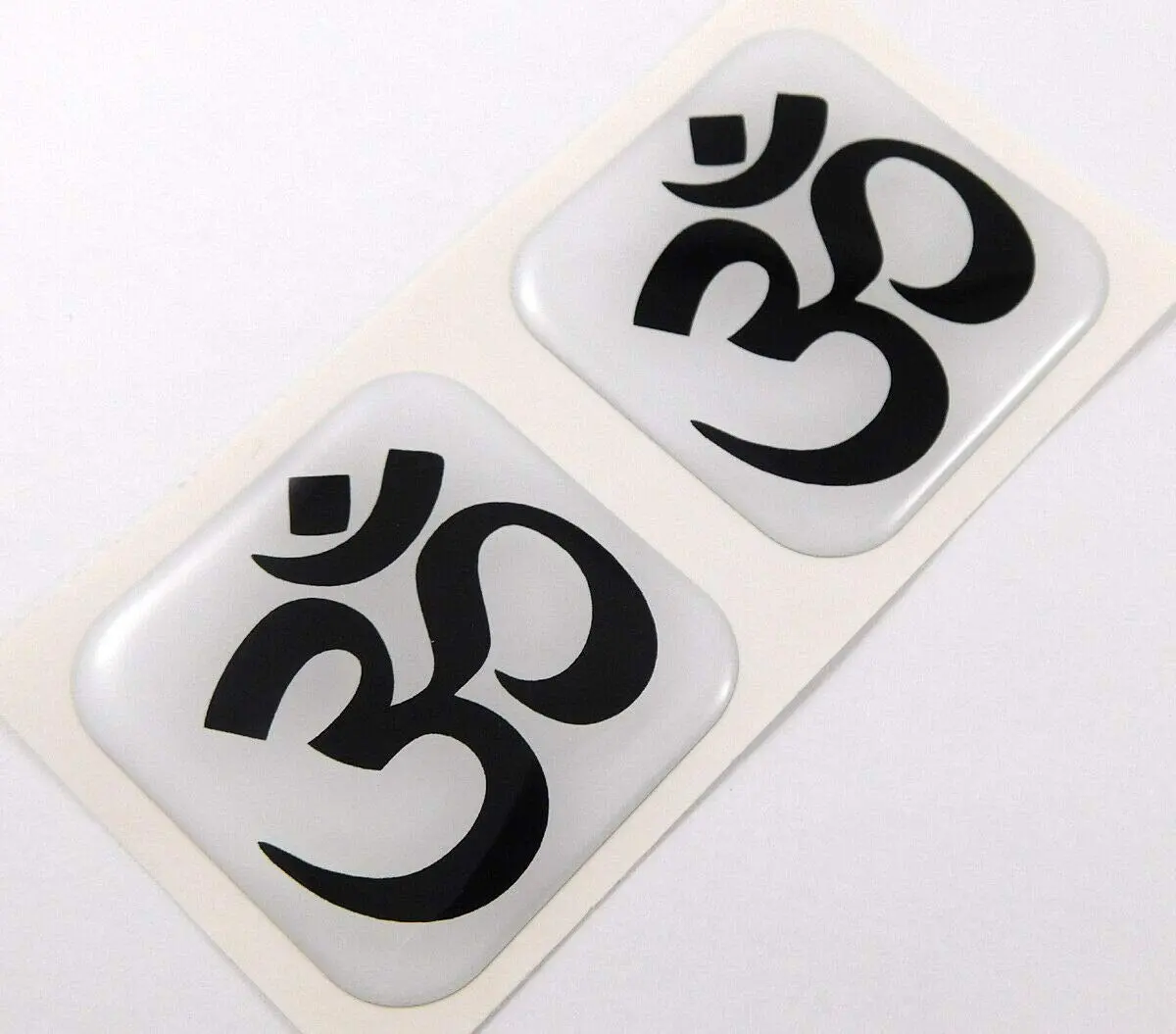 Om Aum Yoga India Sign Square Domed Decal Emblem Car Bike Gel Stickers 1.5" 2Pc. 1
