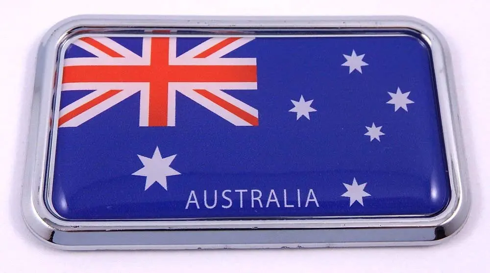 Australia Flag Rectanguglar Chrome Emblem 3D Car Decal Sticker 3" X 1.75" 1