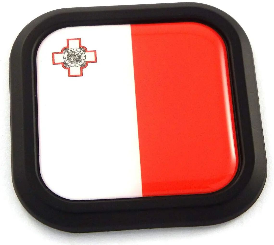 Malta Flag Square Black Rim Emblem Car 3D Decal Badge Hood Bumper Sticker 2" 1