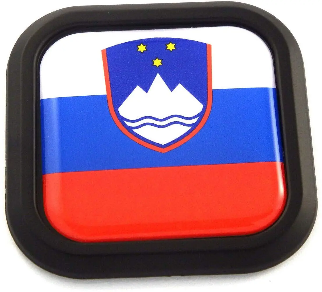 Slovenia Flag Square Black Rim Emblem Car 3D Decal Badge Hood Bumper Sticker 2" 1