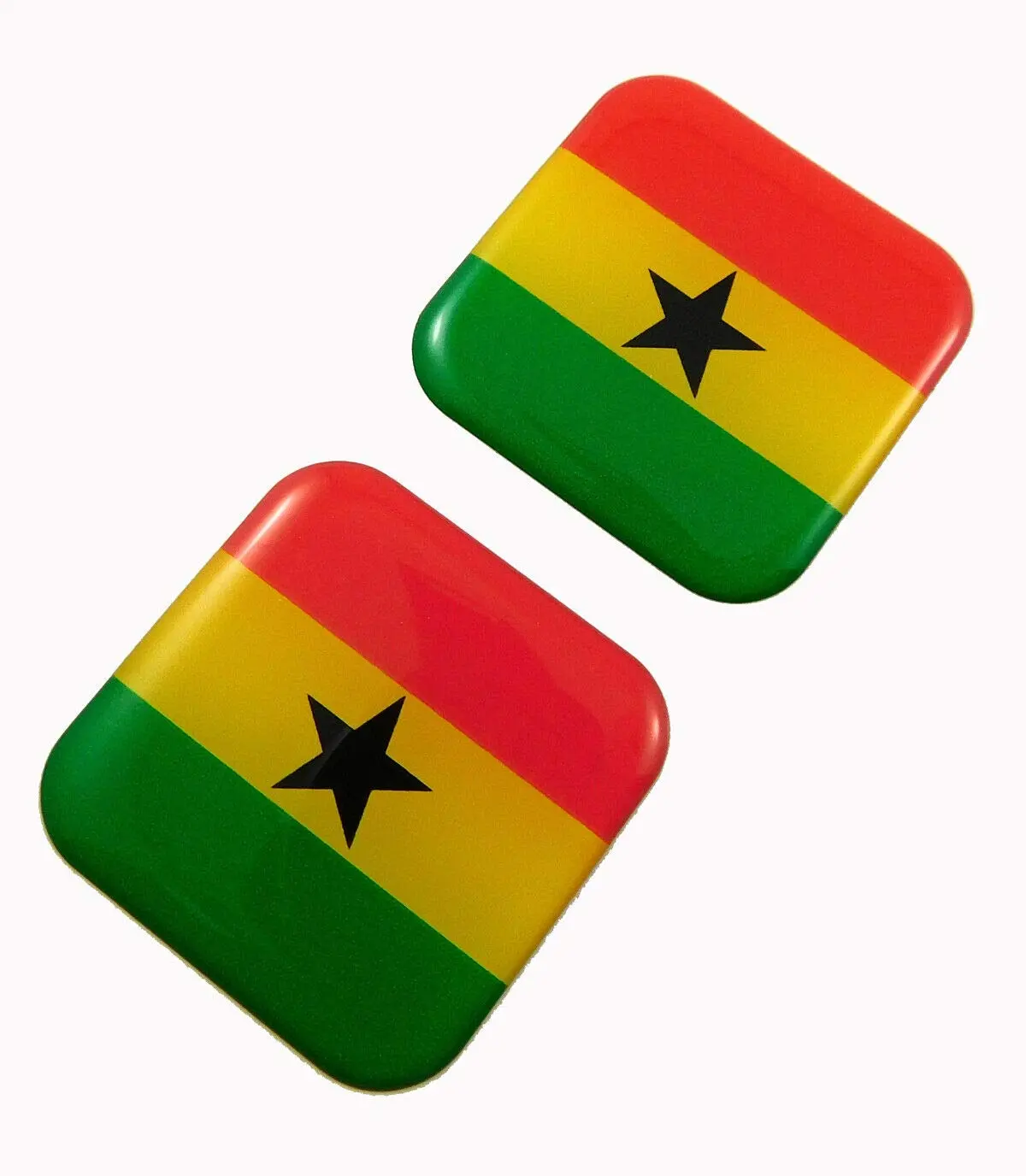 Ghana Flag Square Domed Decal Car Bike Gel Stickers 1.5" 2Pc 1