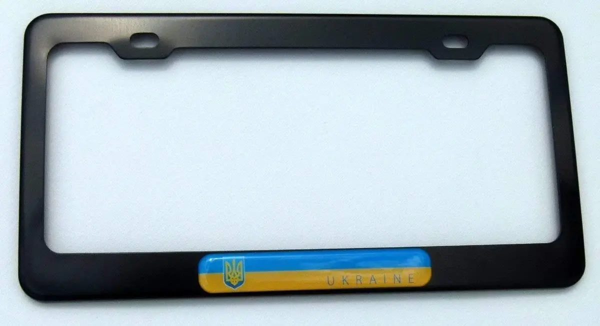 Ukraine Ukrainian Flag Black Metal Car Auto License Plate Frame Dome Insert 1