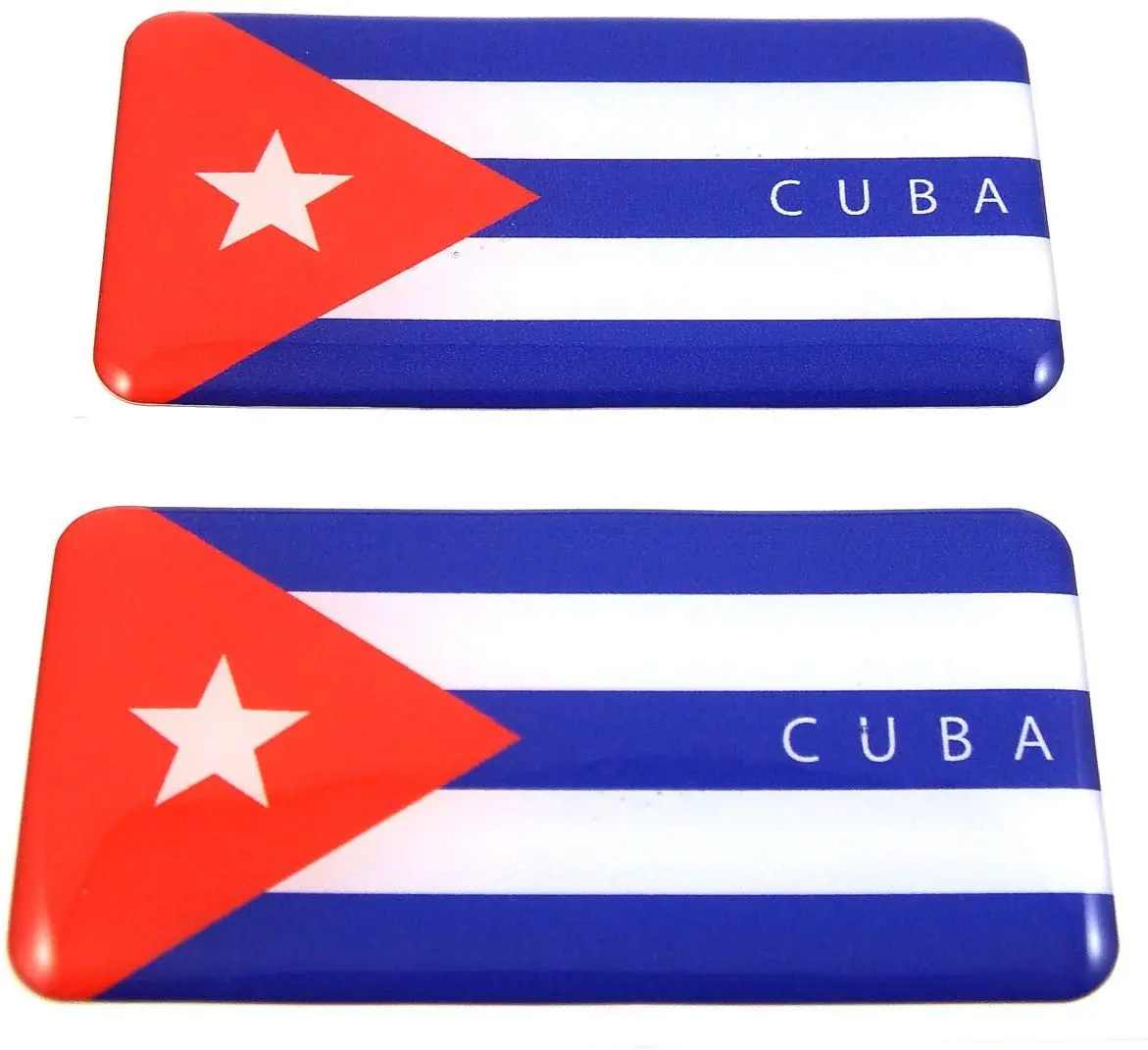 Cuba Cuban Flag Domed Decal 3D Sticker Emblem 2.6" Set Of 2 Decals 1