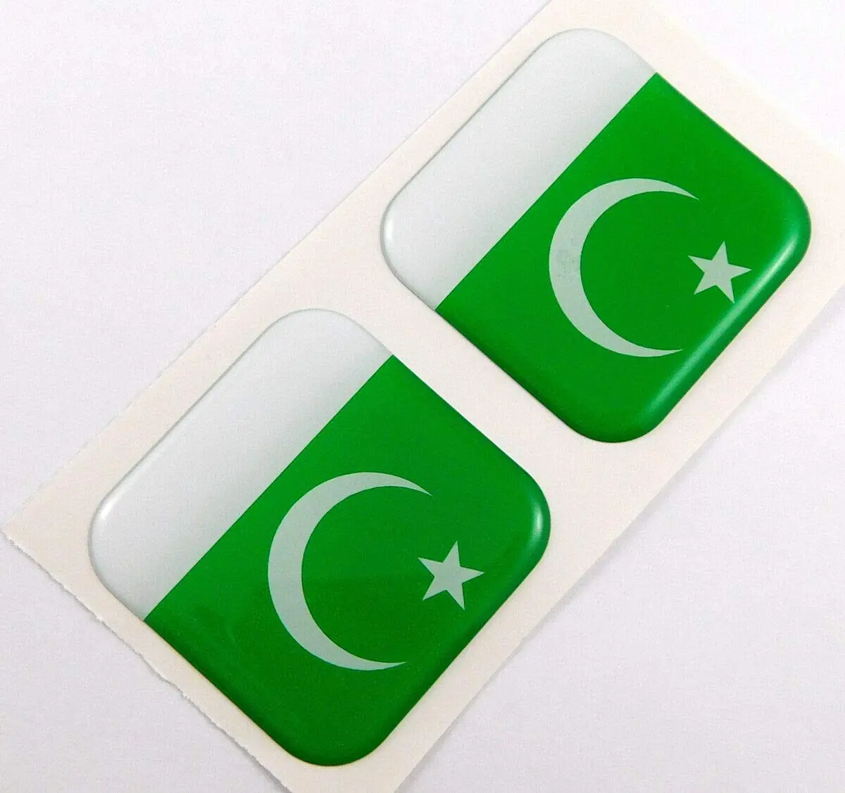 Pakistan Flag Square Domed Decal Car Bike Gel Stickers 1.5" 2Pc 1