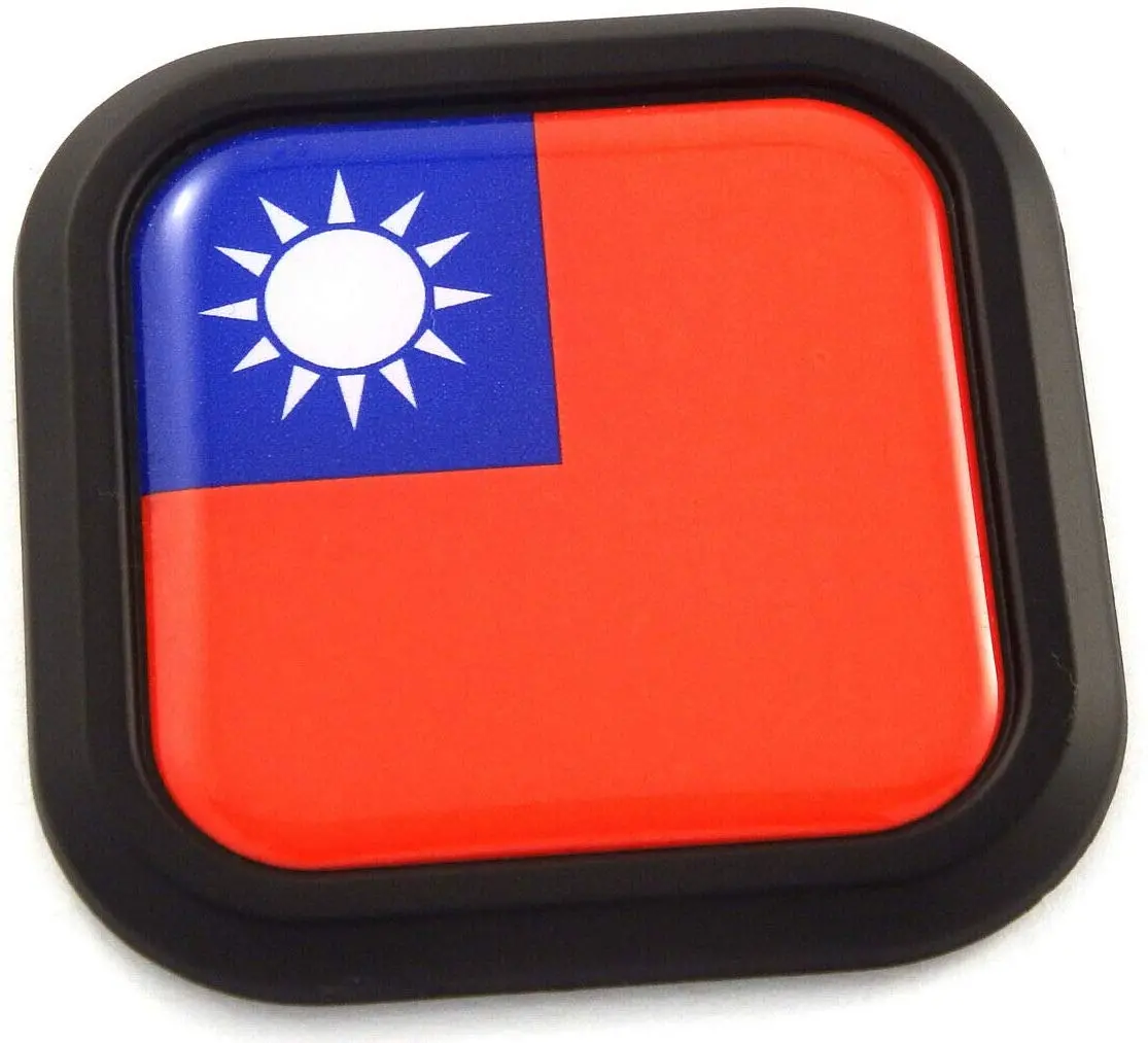Taiwan Flag Square Black Rim Emblem Car 3D Decal Badge Hood Bumper Sticker 2" 1