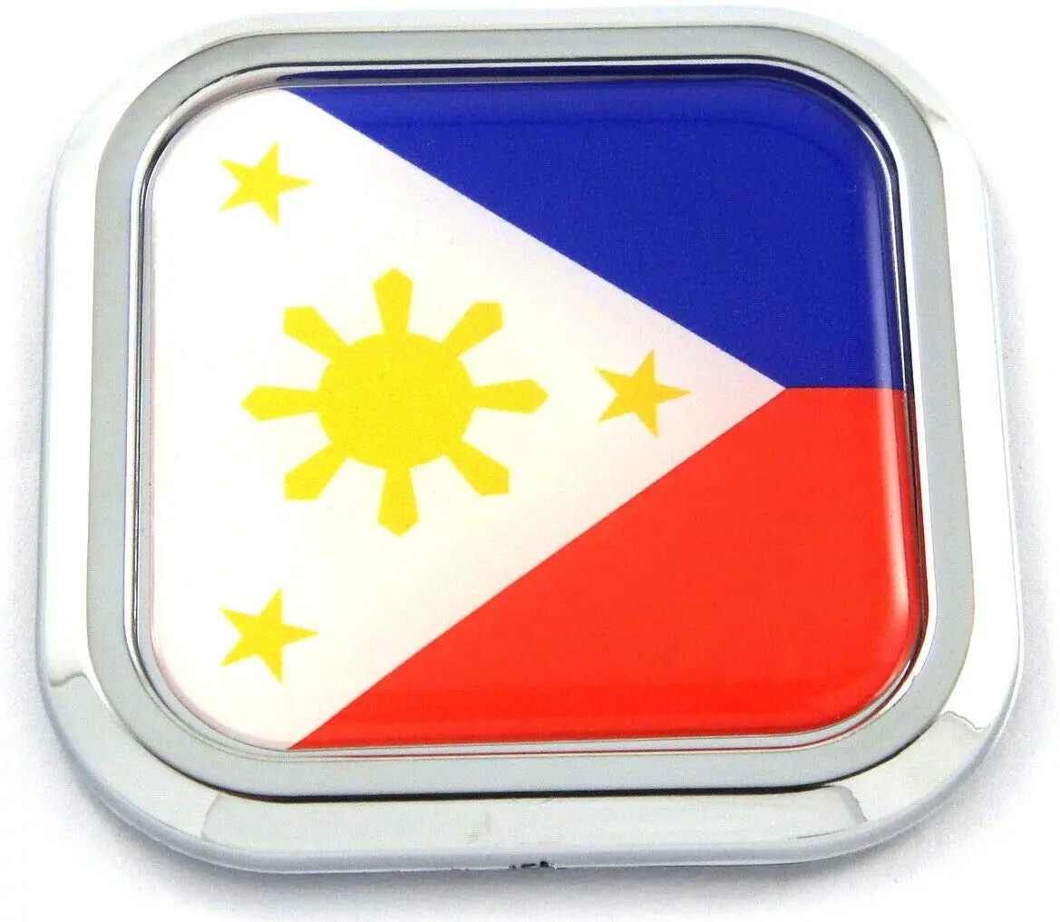 Philippines Flag Square Chrome Rim Emblem Car 3D Decal Badge Bumper Sticker 2" 1