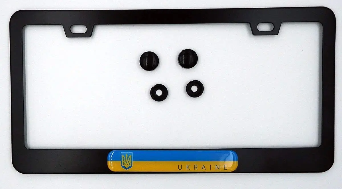 Ukraine Flag Metal Black Aluminium Car License Plate Frame Holder With Free Caps 1