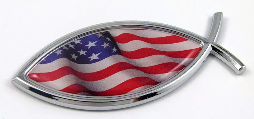 Jesus Fish Usa Flag American Car Bike Auto Chrome Emblem 1