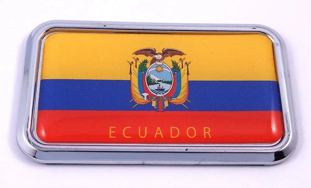Ecuador Flag Rectanguglar Chrome Emblem Car Decal Sticker 3" X 1.75" 1