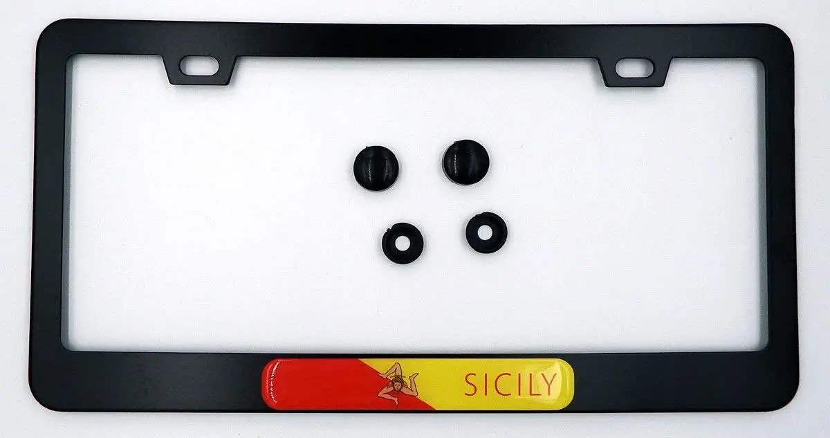 Sicily Flag Metal Black Aluminium Car License Plate Frame Holder 1