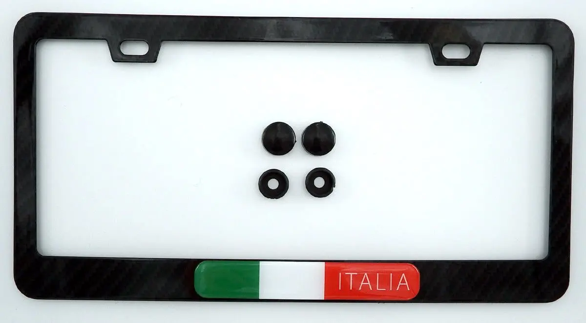 Italy Italian Flag Black Carbon Fibre Fiber Look Metal Car License Plate Frame 1