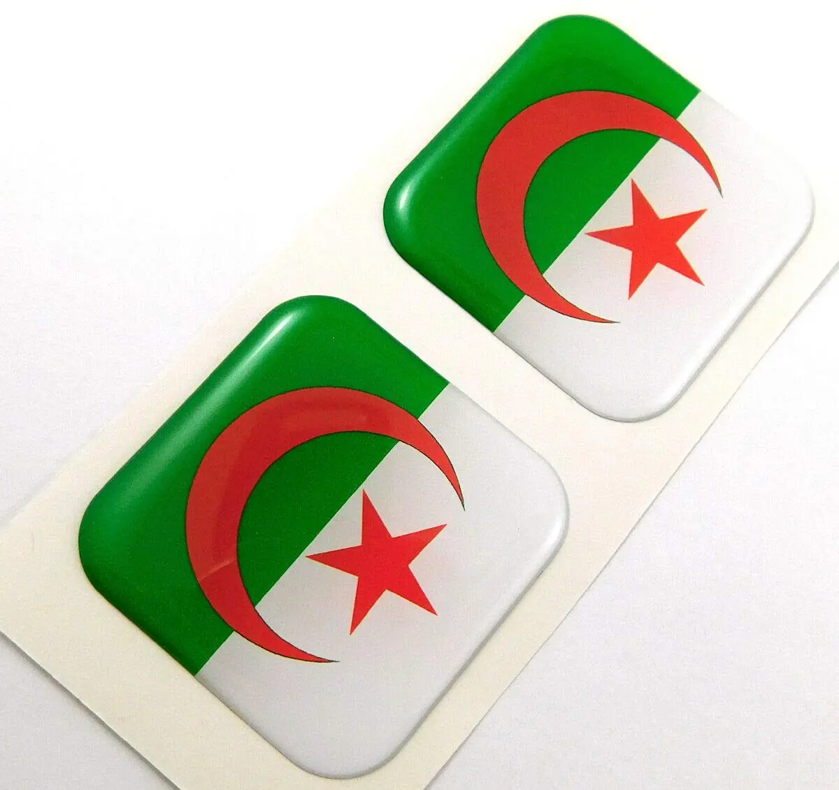 Algeria Flag Square Domed Decal Emblem Car Biker Gel Stickers 1.5" 2Pc. 1