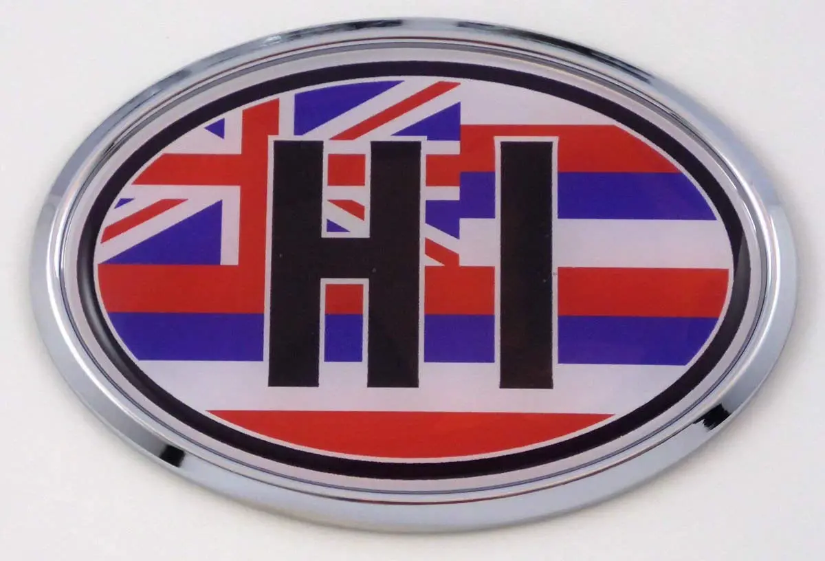 Hawaii Hi Flag Car Chrome Emblem Bumper Sticker Flag Decal Oval 1