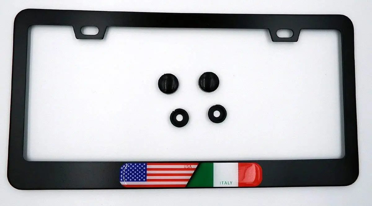 Usa/Italy Italian Flag Metal Black Aluminium Car License Plate Frame Holder 1