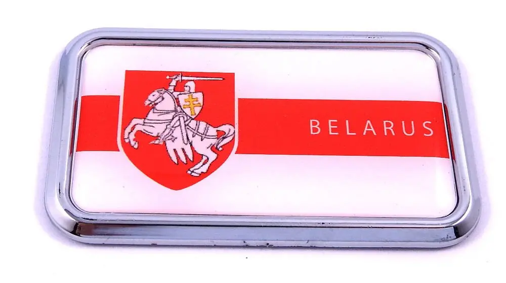 Belarus Flag Rectanguglar Chrome Emblem 3D Car Decal Sticker 3" X 1.75" 1