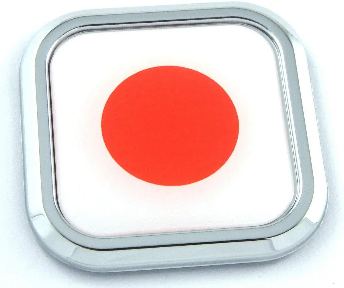 Japan Flag Square Chrome Rim Emblem Car 3D Decal Badge Hood Bumper Sticker 2" 1