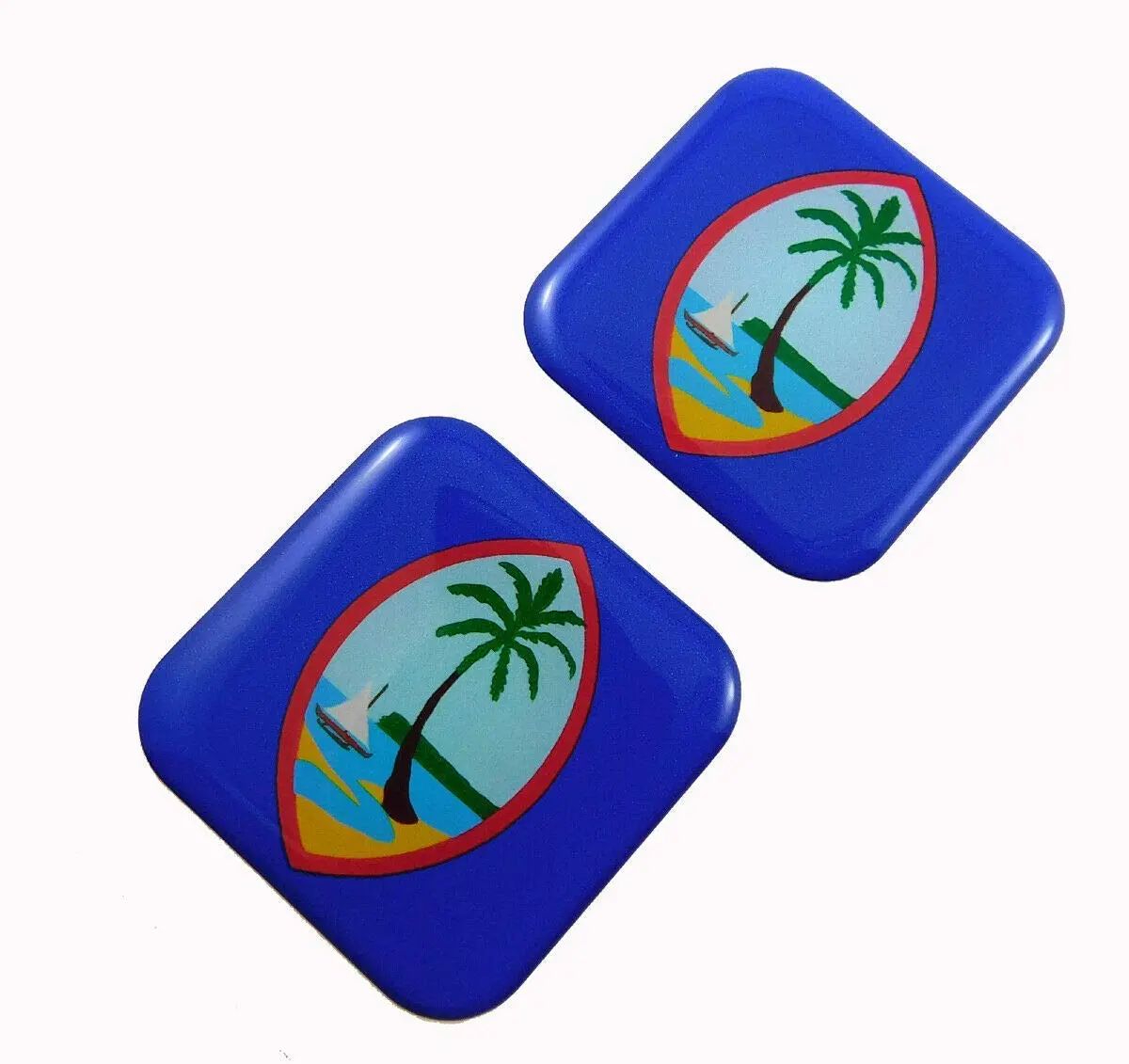 Guam Flag Square Domed Decal Car Bike Gel Stickers 1.5" 2Pc 1