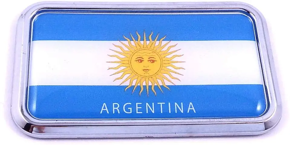 Argentina Flag Rectanguglar Chrome Emblem 3D Car Decal Sticker 3" X 1.75" 1