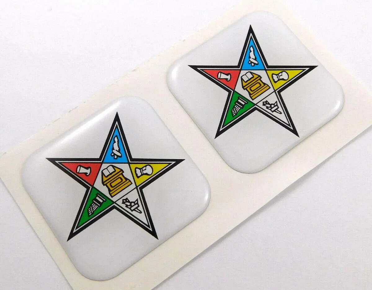Eastern Star Mason Square Domed Decal Emblem Car Bike Gel Stickers 1.5" 2Pc. 1