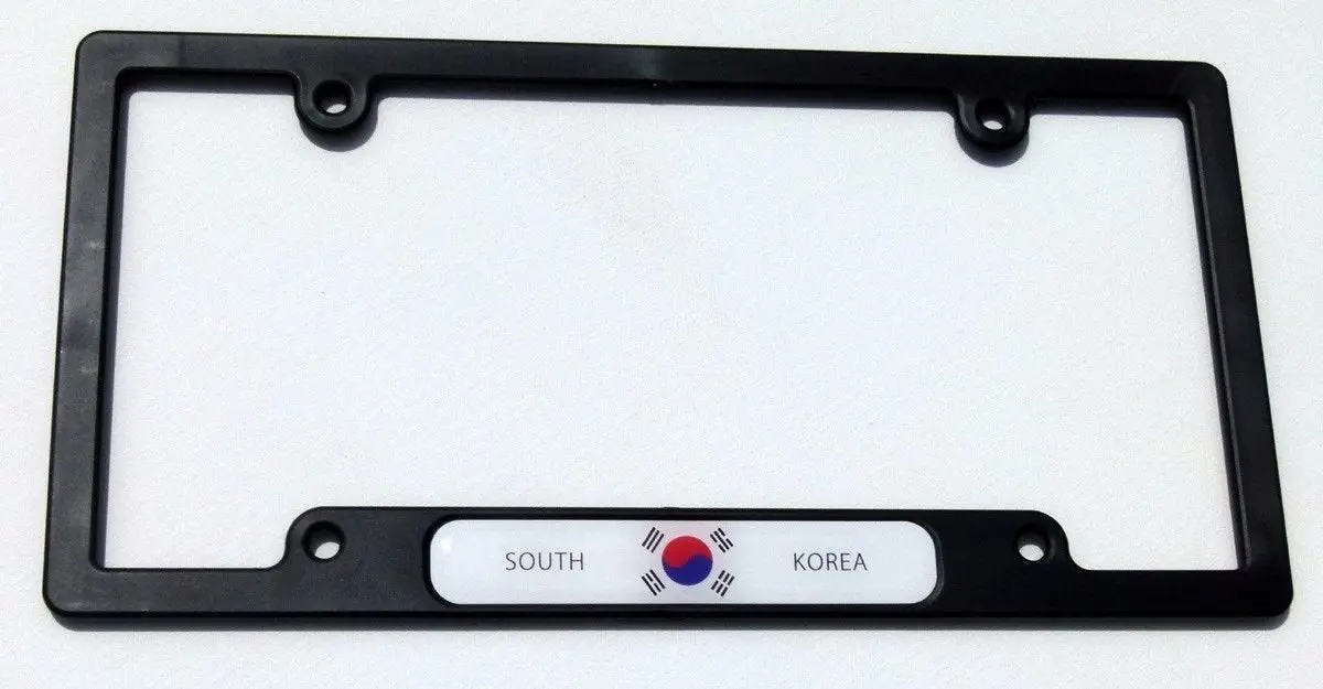 Korea South Korean Flag Black Plastic Car License Plate Frame Domed Decal Insert 1