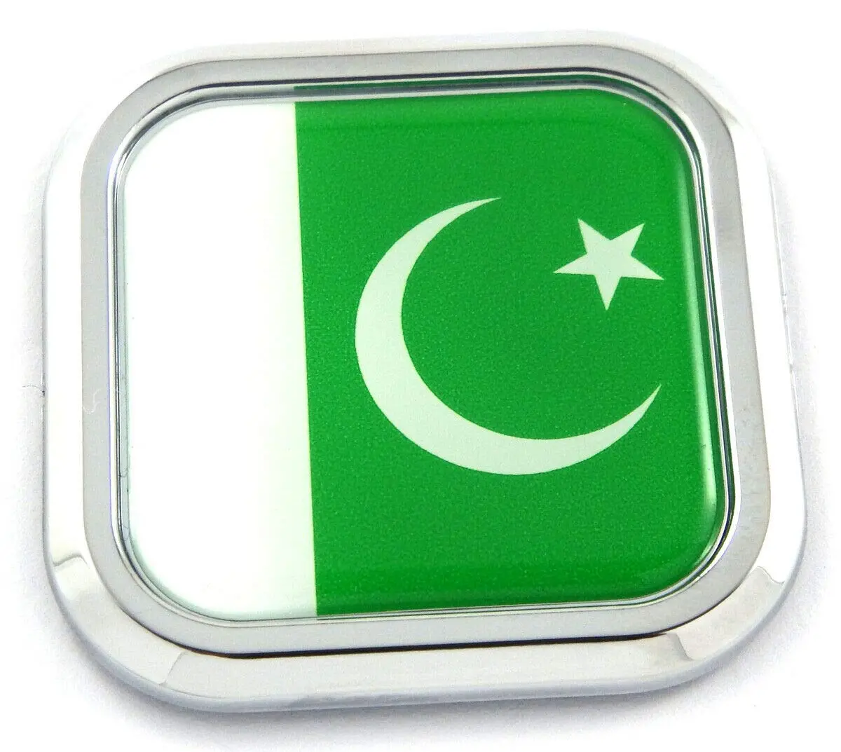 Pakistan Flag Square Chrome Rim Emblem Car 3D Decal Badge Hood Bumper Sticker 2" 1