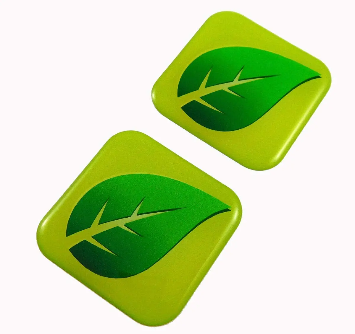 Green Leaf Flag Square Domed Decal Eco Ev Hybrid Car Bike Gel Stickers 1.5" 2Pc 1