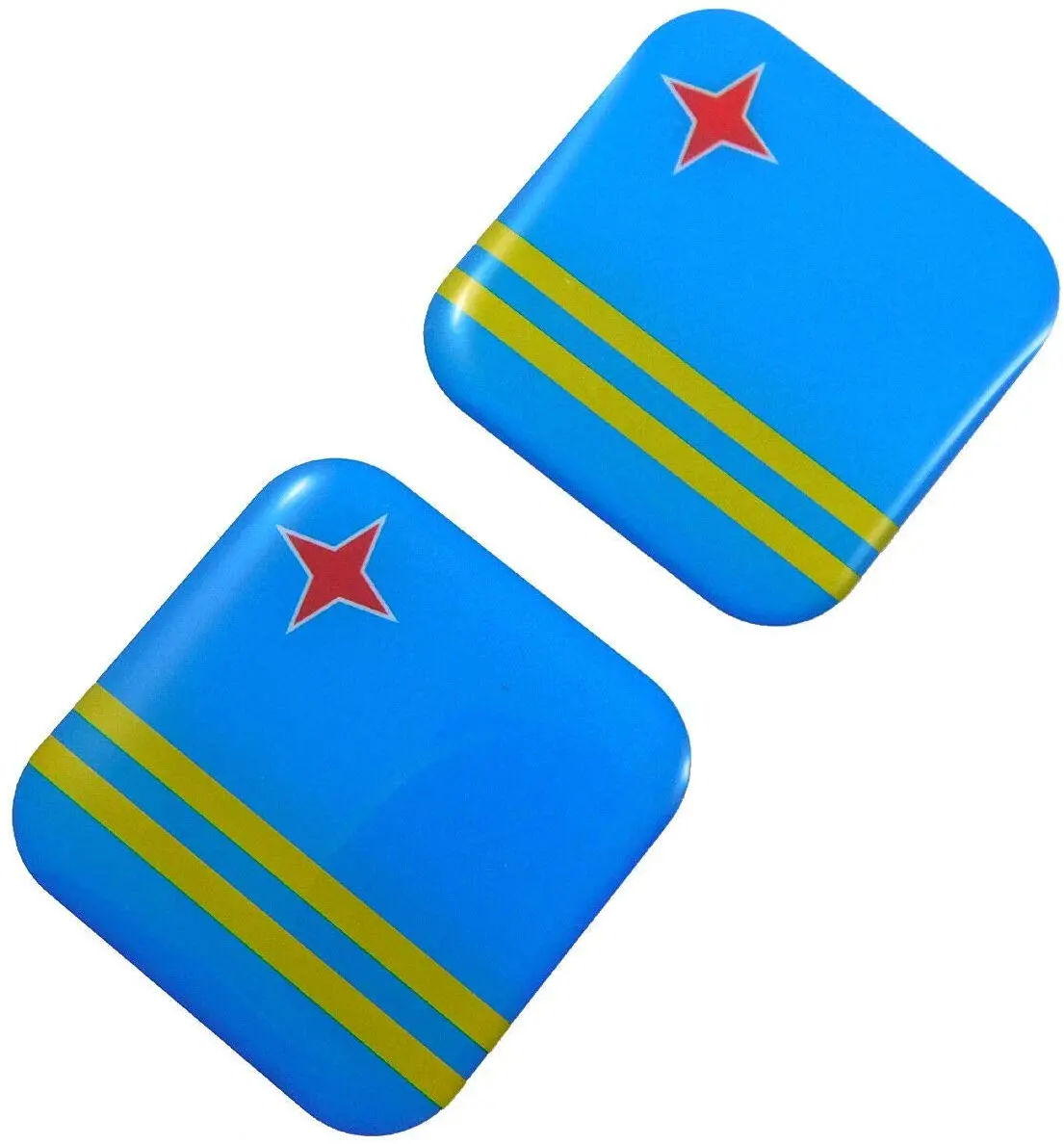 Aruba Flag Square Domed Decal Emblem Car Biker Gel Stickers 1.5" 2Pc. 1